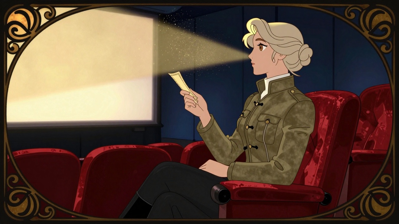 Illustration de l’article « Au cinéma ! » : Flavie Romer dans une scène évoquant le texte, style Art nouveau