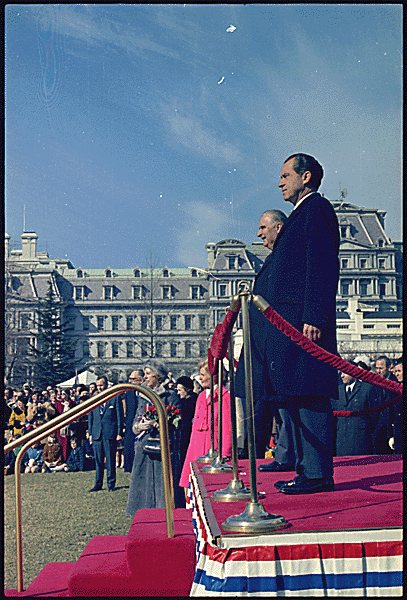 Cérémonie d'accueil de Georges Pompidou à la Maison-Blanche, 24 février 1970